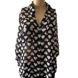 Express Portofino Size S Black and White Hearts Blouse